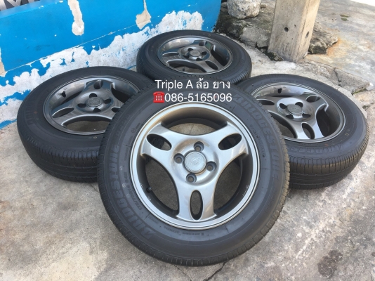 ล้อแม็ก 4รู100 ขอบ 14 สีเทากัน พร้อมยาง Bridgestone 175-70-14 ปี 14 แม็กสวย
