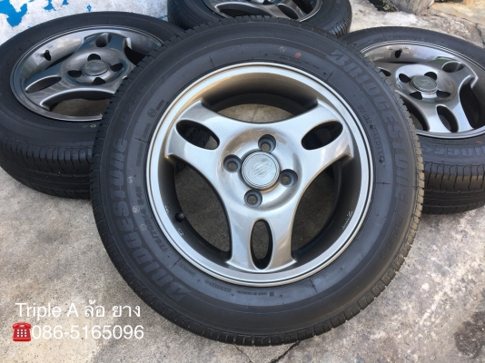 ล้อแม็ก 4รู100 ขอบ 14 สีเทากัน พร้อมยาง Bridgestone 175-70-14 ปี 14 แม็กสวย