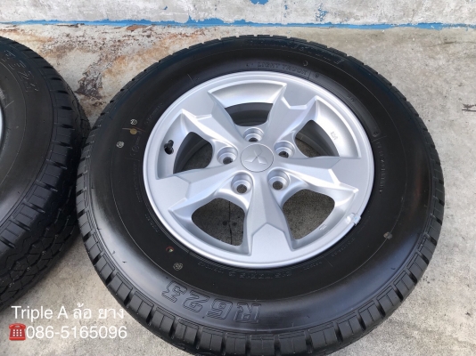 ล้อแม็กป้ายแดง Mitsu Triton ขอบ 15 พร้อมยางป้ายแดง Bridgestone 215-70-15 ปี 18 แม็กสวย ตุ่มอลัง เส้นสีชัด