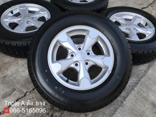 ล้อแม็กป้ายแดง Mitsu Triton ขอบ 15 พร้อมยางป้ายแดง Bridgestone 215-70-15 ปี 18 แม็กสวย ตุ่มอลัง เส้นสีชัด