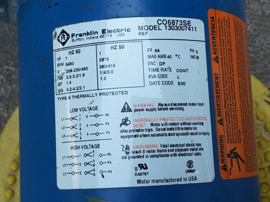 ปั๊มน้ำ Franklin  1 แรง 380V