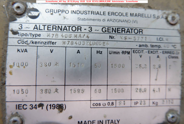 ขายเครื่องปั่นไฟยี่ห้อ DORMAN 1000KVA   MADE IN ITALY