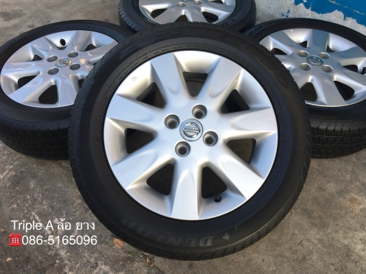 ล้อแม็ก Nissan March ขอบ 15 พร้อมยาง 185-60-15 Dunlop ปี 17 สภาพสวย ดอกยางหนาปึก
