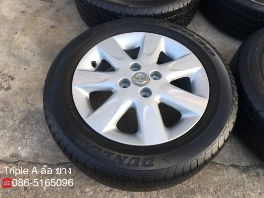 ล้อแม็ก Nissan March ขอบ 15 พร้อมยาง 185-60-15 Dunlop ปี 17 สภาพสวย ดอกยางหนาปึก