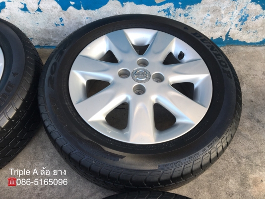 ล้อแม็ก Nissan March ขอบ 15 พร้อมยาง 185-60-15 Dunlop ปี 17 สภาพสวย ดอกยางหนาปึก