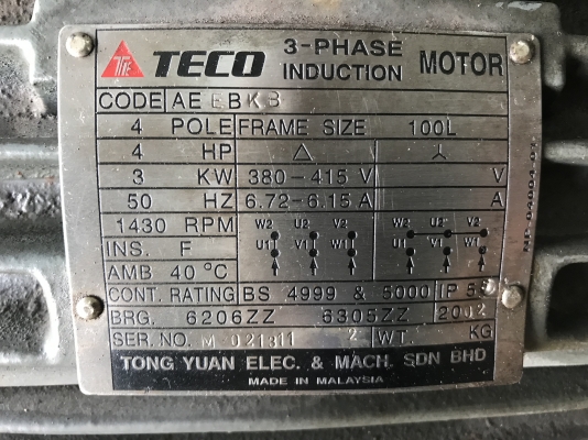 ( เหลือ 1ตัวครับ )ขายมอเตอร์ไฟฟ้า Teco 4HP. 380V 1450rpm. สภาพสวยเดิมๆ หมุนนิ่ม พร้อมใช้งาน มี 2ตัว ราคาตัวละ 3,400 บาท ( เหลือ 1ตัวครับ )ขายมอเตอร์ไฟฟ้า Teco 4HP. 380V 1450rpm. สภาพสวยเดิมๆ หมุนนิ่ม พร้อมใช้งาน มี 2ตัว ราคาตัวละ 3,400 บาท