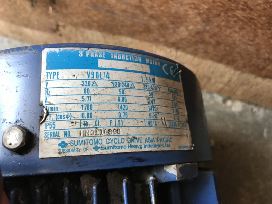 ขายมอเตอร์เกียร์ Cycro drive Sumitomo 2HP. 380V อัตราทด 1:17 เพลาออกประมาณ 85 รอบต่อนาที สภาพสวยมากเดิมๆ วิ่งนิ่ม พร้อมใช้งาน