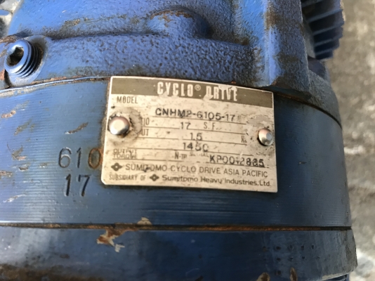 ขายมอเตอร์เกียร์ Cycro drive Sumitomo 2HP. 380V อัตราทด 1:17 เพลาออกประมาณ 85 รอบต่อนาที สภาพสวยมากเดิมๆ วิ่งนิ่ม พร้อมใช้งาน