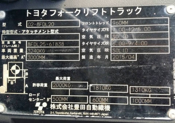 โฟล์คลิฟท์TOYOTA8 2ตัน ดีเซล 2,XXXชม. รถปี2015 เกียร์ออโต้ เครื่องยนต์1DZ-IIIชมเครื่องจักร โฟล์คลิฟท์ รอก นับ1,000รายการจากญี่ปุ่นwww.paholgroup.com