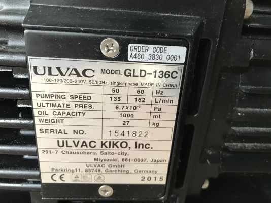 ขายปั๊มแวคคั่มสุญญากาศ ULVAC 0.4KW. 220V ไฟบ้าน หายาก สภาพสวยมาก หมุนนิ่ม พร้อมใช้งาน มี 4ตัว ขายปั๊มแวคคั่มสุญญากาศ ULVAC 0.4KW. 220V ไฟบ้าน หายาก สภาพสวยมาก หมุนนิ่ม พร้อมใช้งาน มี 4ตัว