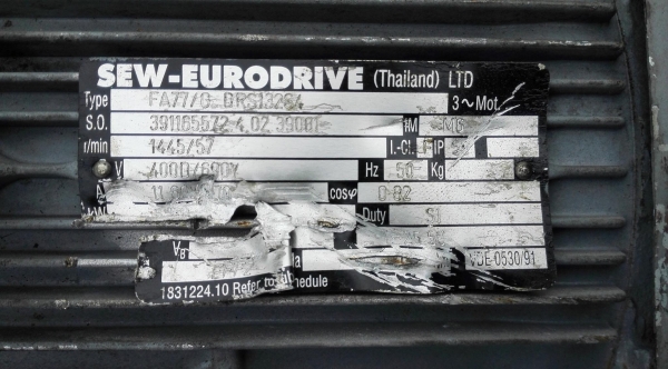 มอเตอร์เกียร์ของใหม่ SEW Eurodrive 7.5 HP ทด 1:25 (57rpm) 380V ของเก็บสแปใหม่