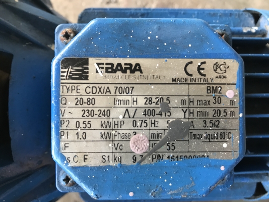 ขายปั๊มน้ำหอยโข่งหัวสแตนเลส Ebara 3/4HP. 380V made in Italy ขนาดเข้า 1.5นิ้ว ออก 1นิ้ว สภาพดี หมุนนิ่ม พร้อมใช้งาน มี 2ตัวราคาตัวละ 3,200 บาทครับ