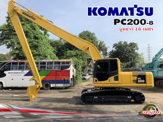 ขายรถแบคโฮมือสอง KOMATSU PC200-8 บูมยาว 16 เมตร ใช้งาน 9 พันชั่วโมง สภาพนางฟ้า