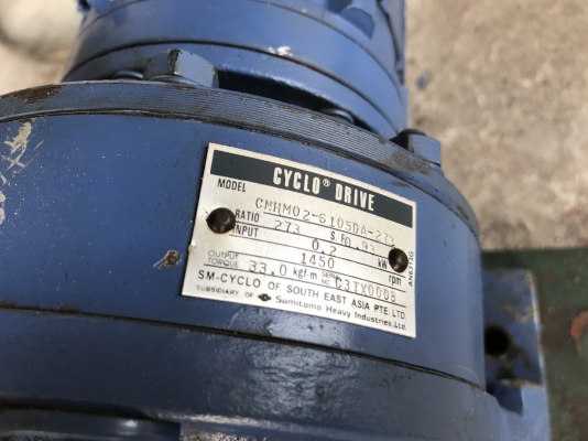 ขายมอเตอร์เกียร์ Cycro drive Sumitomo 0.2Kw. 380V อัตราทด 1:273 made in Japan เพลาออกประมาณ 5รอบต่อนาที รอบช้าแรงบิดเยอะ สภาพสวยมาก หมุนนิ่ม พร้อมใช้งาน ขายมอเตอร์เกียร์ Cycro drive Sumitomo 0.2Kw. 380V อัตราทด 1:273 made in Japan เพลาออกประมาณ 5รอบต่อนาที รอบช้าแรงบิดเยอะ สภาพสวยมาก หมุนนิ่ม พร้อมใช้งาน