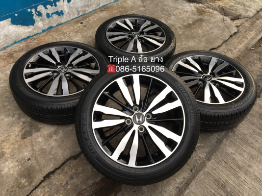 ล้อแม็กป้ายแดง Honda Jazz GK ตัวท๊อป ขอบ16 พร้อมยางป้ายแดง Bridgestone 185-55-16 ปี18 แม็กสวยกริ๊บๆ ตุ่มเด้งๆ มีเส้นสี