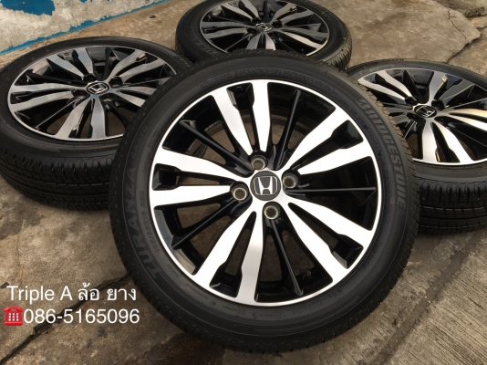 ล้อแม็กป้ายแดง Honda Jazz GK ตัวท๊อป ขอบ16 พร้อมยางป้ายแดง Bridgestone 185-55-16 ปี18 แม็กสวยกริ๊บๆ ตุ่มเด้งๆ มีเส้นสี
