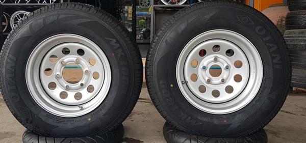 ล้อกะทะผ่า 5รูและ6รู พร้อมยางใหม่205R14 ปี18 OTANI  2 ล้อ