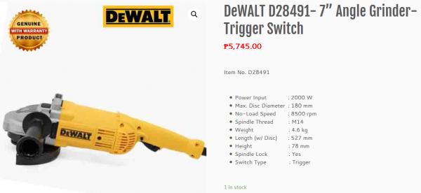 เครื่องเจียร์Dewalt 7" 2000W. เครื่องเจียร์Dewalt 7" 2000W.
