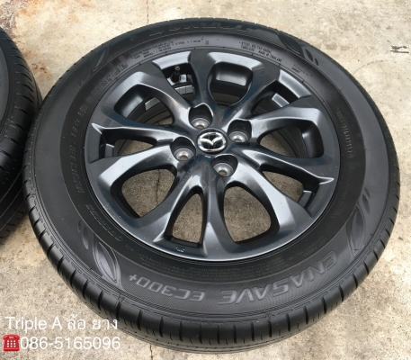 ล้อแม็กป้ายแดง Mazda 2 ขอบ 15 สีดำมิดไนท์ พร้อมยาง Dunlop 185-65-15 ปี 17 แม็กสวย ดอกเต็ม ตุ่มลาง