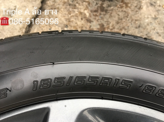 ล้อแม็กป้ายแดง Mazda 2 ขอบ 15 สีดำมิดไนท์ พร้อมยาง Dunlop 185-65-15 ปี 17 แม็กสวย ดอกเต็ม ตุ่มลาง