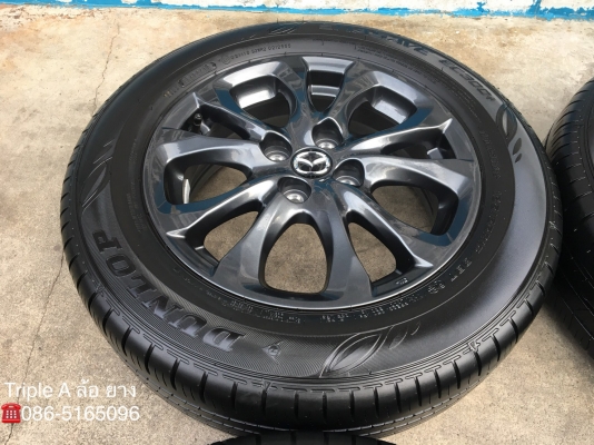 ล้อแม็กป้ายแดง Mazda 2 ขอบ 15 สีดำ พร้อมยางป้ายแดง Dunlop 185-65-15 ปี 18 แม็กสวย ดอกหนานิ่มเต็มๆ