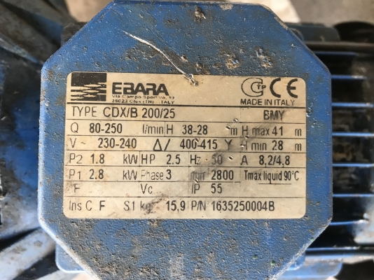 ขายปั้มน้ำหอยโข่งหัวแสนเลส Ebara 2.5HP. 380V made in Italy สภาพสวยเดิมๆ (สีไม่ค่อยสวย) วิ่งนิ่ม พร้อมใช้งาน