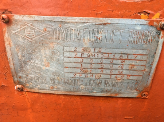 2009 TOYOTA FORKLIFT รุ่น 2FG10 2009 TOYOTA FORKLIFT รุ่น 2FG10