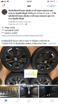 ล้อแม็กซ์ Nissan March ขอบ 15 พร้อมยาง MICHELIN 175/65/15 ปี 15