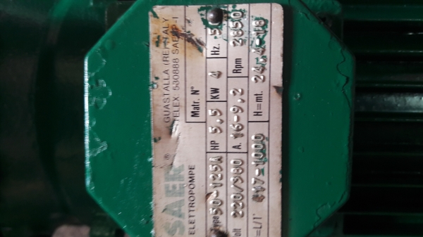 ขาย !! ปั้มน้ำหอยโข่ง.SAER.ขนาด5.5แรง380v.ท่อเข้า2.5"ออก2"พร้อมใช้