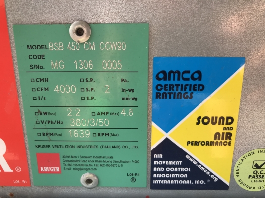 ขายพัดลมโบลเวอร์ดูดฝุ่น-ดูดอากาศ Kruger 3HP. 380V สภาพสวย หมุนนิ่ม พร้อมใช้งาน