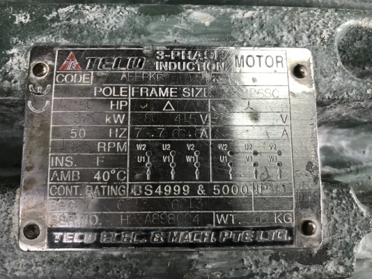 ขายมอเตอร์ไฟฟ้า Teco 50HP. 380V สภาพสวย หมุนนิ่ม พร้อมใช้งาน ขายมอเตอร์ไฟฟ้า Teco 50HP. 380V สภาพสวย หมุนนิ่ม พร้อมใช้งาน