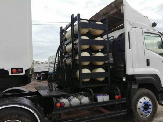 ISUZU 354 แรง ปี 55 สิบล้อหัวลาก+หางเซมิดั้มพ์ ก๊าซ CNG น้ำหนักรถ 9,700 ก.ก เลขไมล์ 324,216 ก.ก ยาง 
