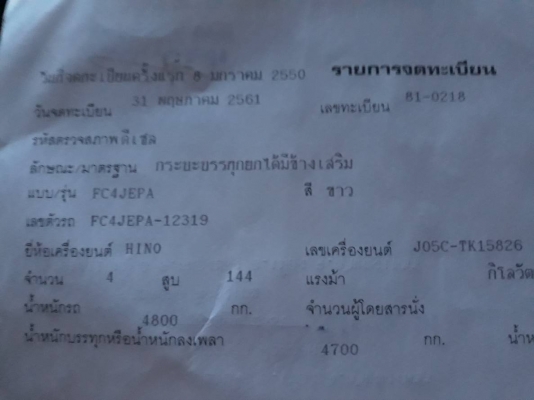 ขาย 6 ล้อ HINO FC4J 150 ดั้ม สามมิตร ปี50