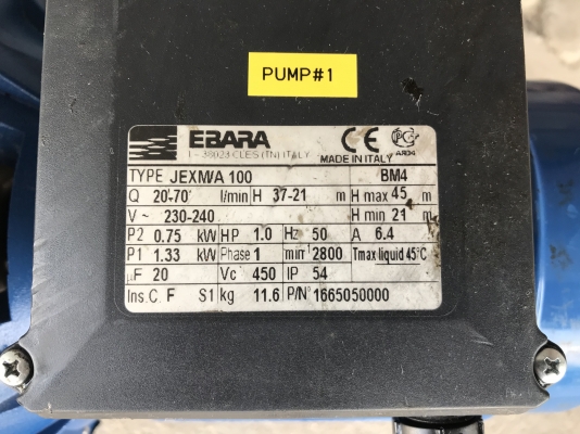 ขายปั๊มน้ำหัวปั๊มสแตนเลส Ebara 1HP. 220V ไฟบ้าน รุ่นแรงดันสูง สภาพสวย วิ่งนิ่มเดิมๆ พร้อมใช้งาน
