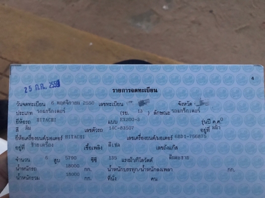มีvdoขาย HITACHI.EX200-3 เอกสารเล่มทะเบียนราคา 450,000