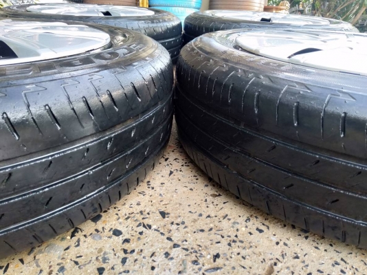 ล้อกระทะเก๋งมิตซูบิชิ ขอบ14 4รู100 พร้อมยางบริดสโตน ปี13 ชุด4ล้อ