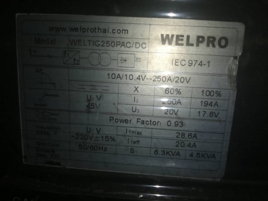 ขาย !! เครื่องเชื่อม.WELPRO.รุ่นTIG250P AC/DC สภาพสวย.พน้อมใช้