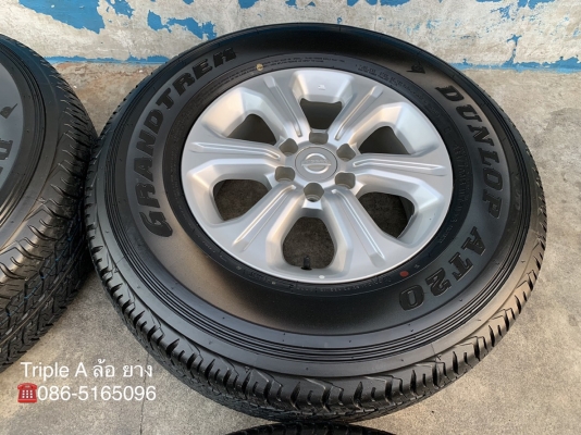ล้อแม็ก Nissan Navara NP300 6รู114 ขอบ 16 พร้อมยางใหม่ป้ายแดง 255-70-16 Dunlop ปี 18 แม็กเดิมๆ ตุ่มอลัง เส้นสีจัดๆ