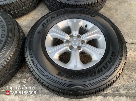 ล้อแม็ก Nissan Navara NP300 6รู114 ขอบ 16 พร้อมยางใหม่ป้ายแดง 255-70-16 Dunlop ปี 18 แม็กเดิมๆ ตุ่มอลัง เส้นสีจัดๆ
