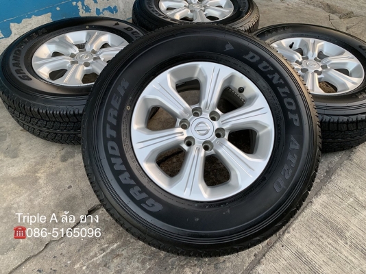 ล้อแม็ก Nissan Navara NP300 6รู114 ขอบ 16 พร้อมยางใหม่ป้ายแดง 255-70-16 Dunlop ปี 18 แม็กเดิมๆ ตุ่มอลัง เส้นสีจัดๆ