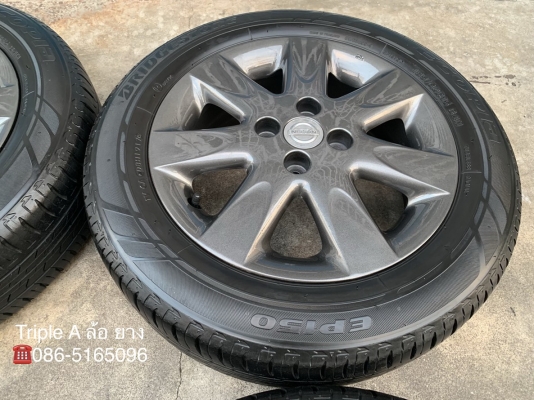 ล้อแม็ก Nissan March ขอบ 15 สีเทากัน พร้อมยาง 185-60-15 Bridgestone ปี 17 สภาพสวย ดอกยางหนาปึก