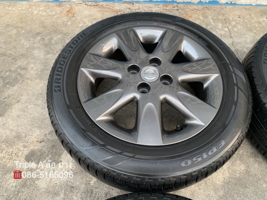 ล้อแม็ก Nissan March ขอบ 15 สีเทากัน พร้อมยาง 185-60-15 Bridgestone ปี 17 สภาพสวย ดอกยางหนาปึก