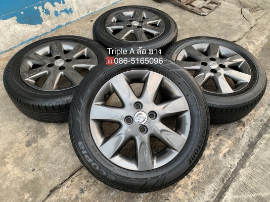 ล้อแม็ก Nissan March ขอบ 15 สีเทากัน พร้อมยาง 185-60-15 Bridgestone ปี 17 สภาพสวย ดอกยางหนาปึก