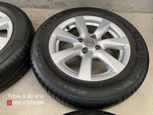 ล้อแม็ก Nissan Almera ขอบ 15 พร้อมยาง Michelin 185-65-15 ปี 15 แม็กเดิม ดอกยางหนาปึก ใส่กับ Almera หรือ March ได้เลย