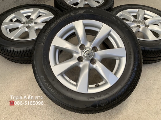 ล้อแม็ก Nissan Almera ขอบ 15 พร้อมยาง Michelin 185-65-15 ปี 15 แม็กเดิม ดอกยางหนาปึก ใส่กับ Almera หรือ March ได้เลย