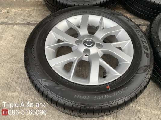 ล้อแม็กป้ายแดง 4รู100 Nissan Note,Almera ,March ขอบ 15 พร้อมยางป้ายแดง Dunlop 185-65-15 ปี 18 สวยกริ๊บๆ