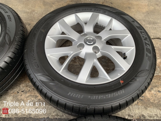 ล้อแม็กป้ายแดง 4รู100 Nissan Note,Almera ,March ขอบ 15 พร้อมยางป้ายแดง Dunlop 185-65-15 ปี 18 สวยกริ๊บๆ