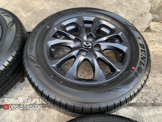 ล้อแม็กป้ายแดง Mazda 2 ขอบ 15 สีดำ พร้อมยางใหม่ป้ายแดง Dunlop 185-65-15 ปลายปี 18 สวยกริ๊บ เส้นสีชัด