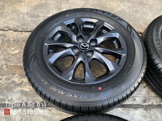 ล้อแม็กป้ายแดง Mazda 2 ขอบ 15 สีดำ พร้อมยางใหม่ป้ายแดง Dunlop 185-65-15 ปลายปี 18 สวยกริ๊บ เส้นสีชัด