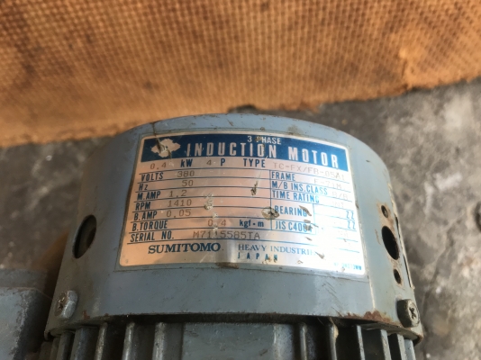 ขายมอเตอร์เกียร์ Cycrodrive Sumitomo 0.5HP. 380V อัตราทด 1:51 mde in Japan เพลาออกประมาณ 28 รอบต่อนาที สภาพดีเดิมๆ หมุนนิ่ม พร้อมใช้งาน ราคา 3,400 บาท